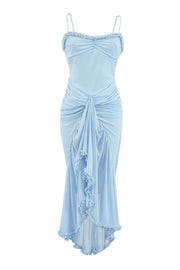 Straps Yellow Ruffled Front Irregular Long Dress