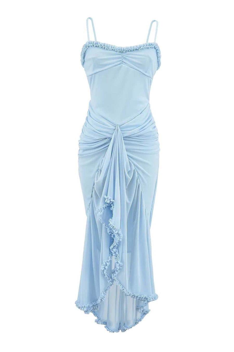 Straps Yellow Ruffled Front Irregular Long Dress