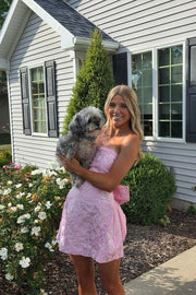 Strapless Pink Back Bow A-line Short Dress