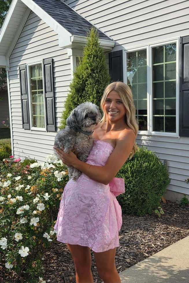 Strapless Pink Back Bow A-line Short Dress