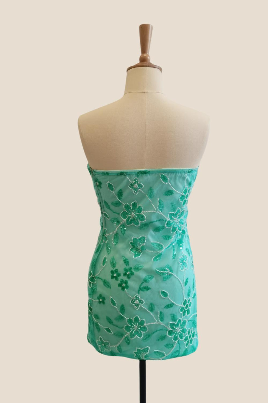 Strapless Blue Beaded Flowers Tight Short Dress