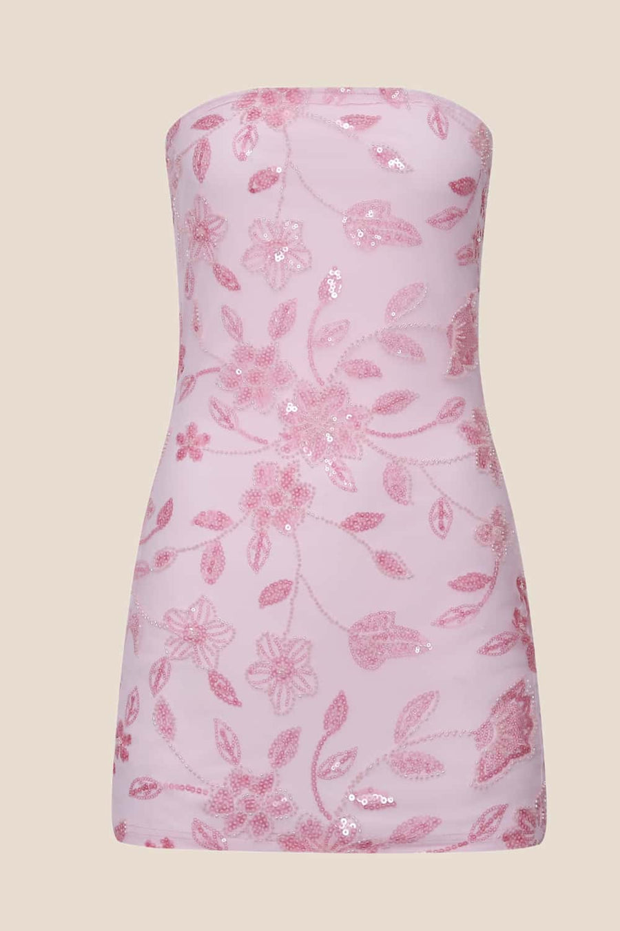Pink Beaded Flowers Tight Short Dress