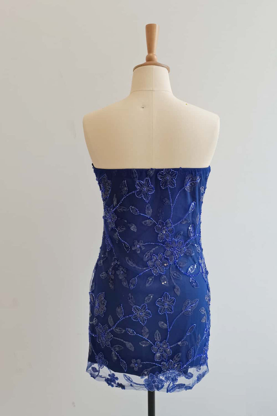 Strapless Blue Beaded Flowers Tight Short Dress