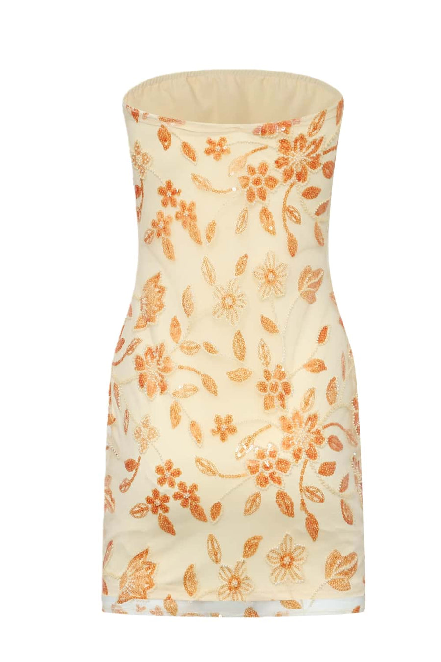 Yellow Strapless Beaded Tight Mini Dress