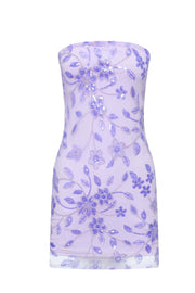 Pink Beaded Flowers Tight Short Dress