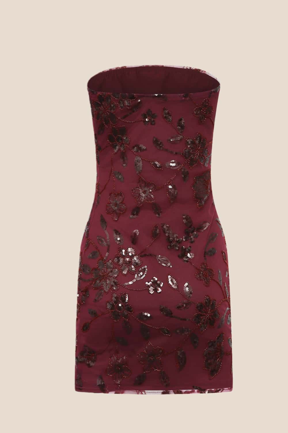 Burgundy Strapless Beaded Tight Mini Dress