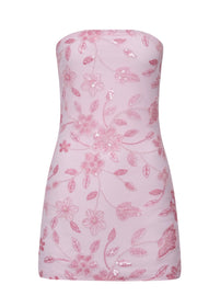 Yellow Strapless Beaded Tight Mini Dress