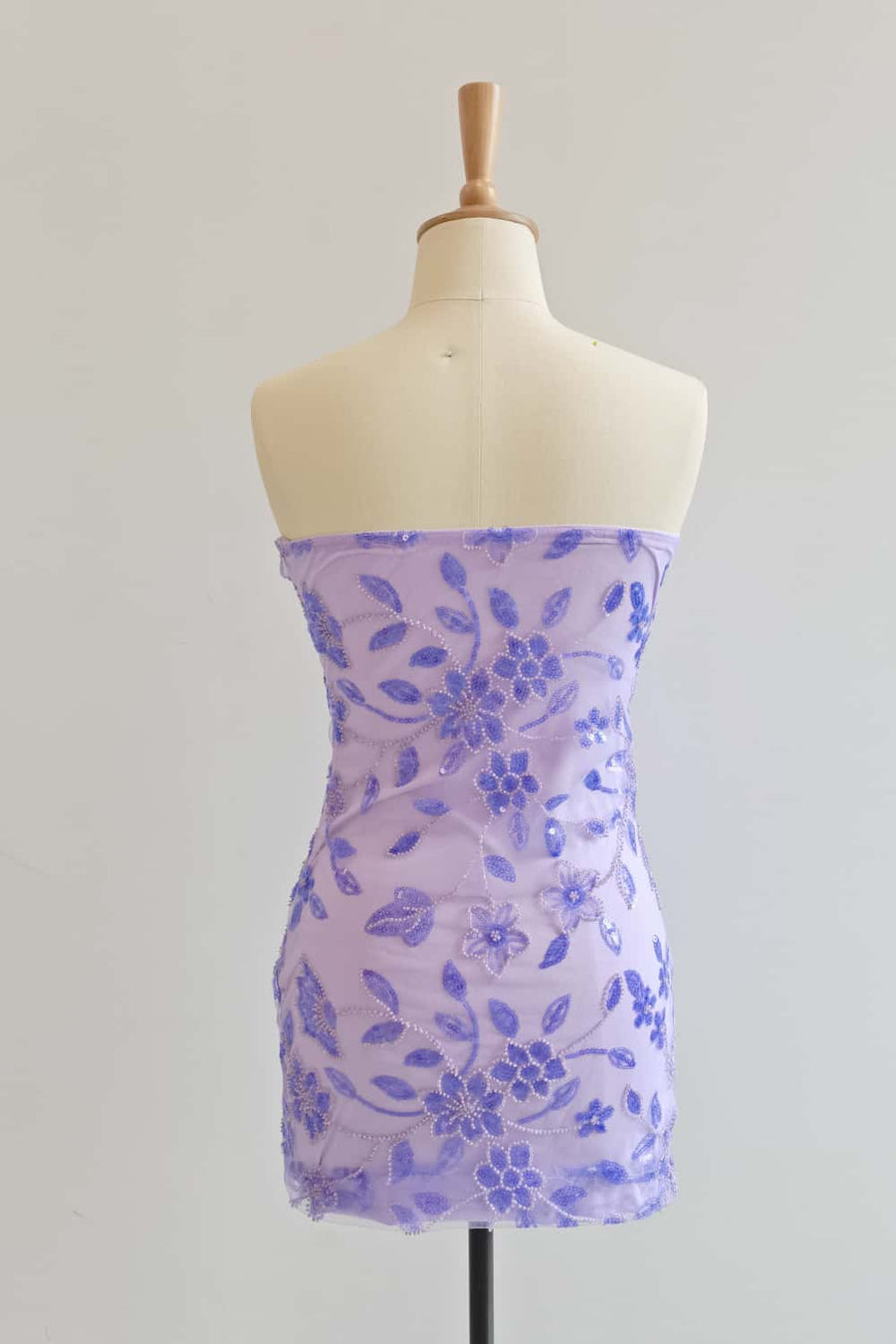 Strapless Blue Beaded Flowers Tight Short Dress