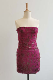 Pink Beaded Flowers Tight Short Dress