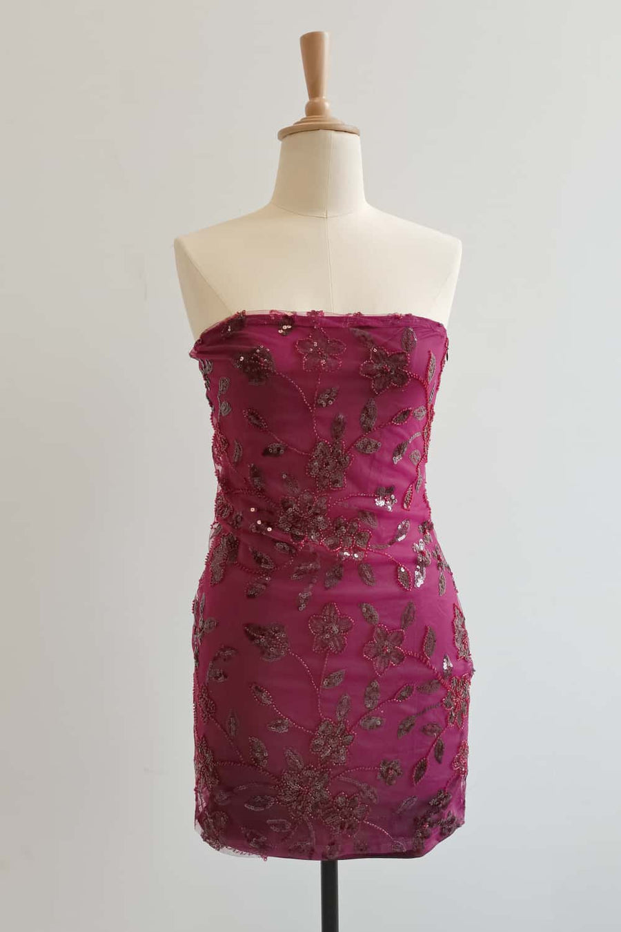 Pink Beaded Flowers Tight Short Dress