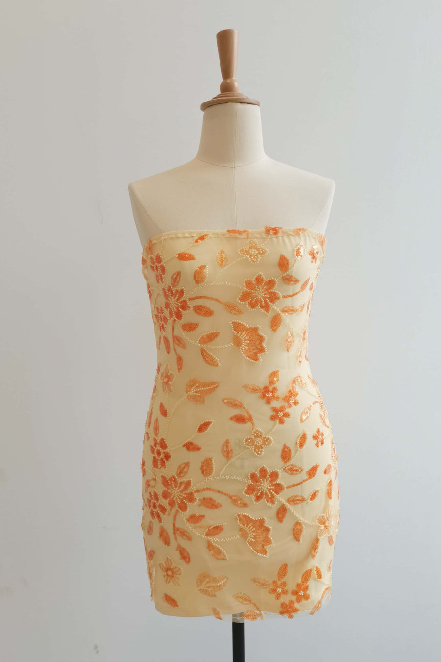 Strapless Yellow Beaded Flowers Tight Short Dress Ohmollydress Strapless Yellow Beaded Flowers Tight Short Dress Ohmollydress