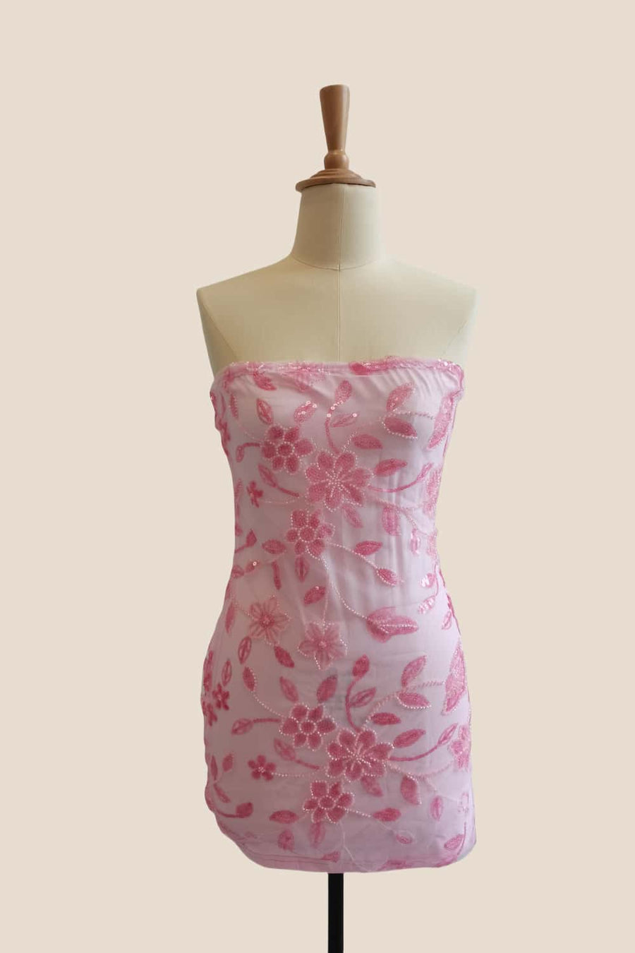 Strapless Blue Beaded Flowers Tight Short Dress