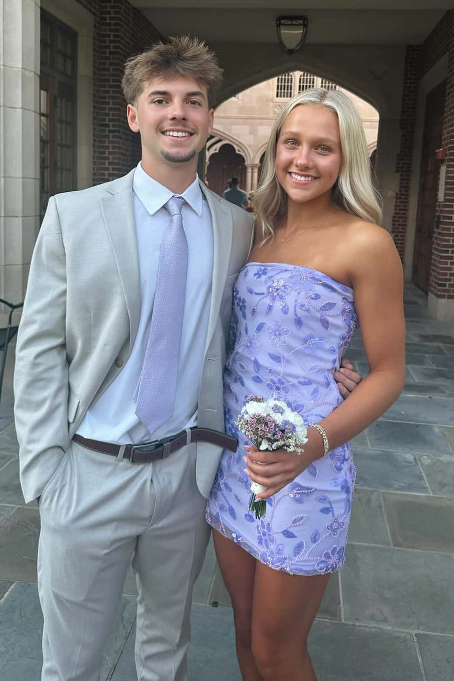 Strapless Blue Beaded Flowers Tight Short Dress