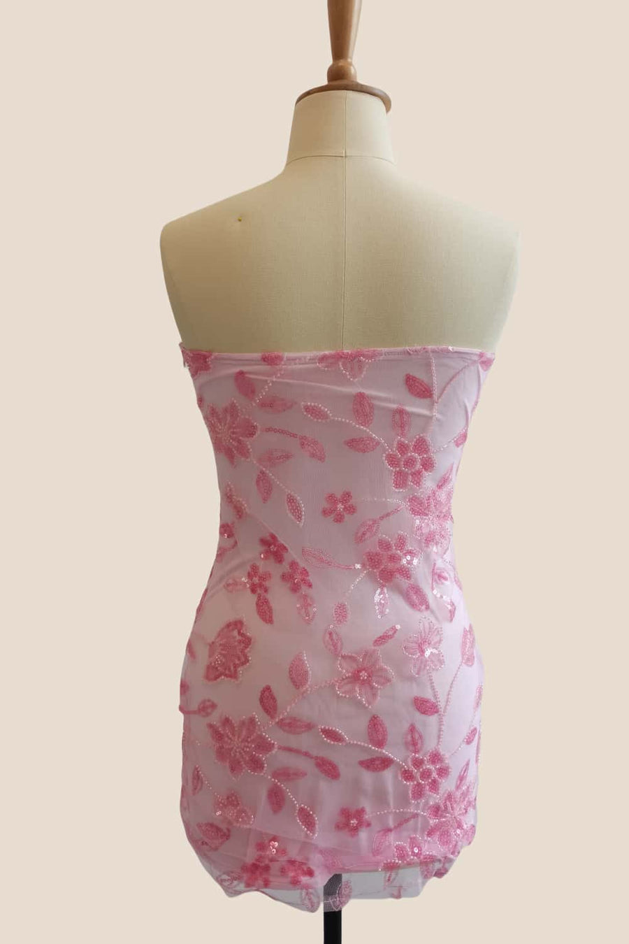 Strapless Blue Beaded Flowers Tight Short Dress