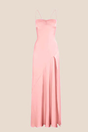 Spaghetti Straps Yellow Long Dress with Slit