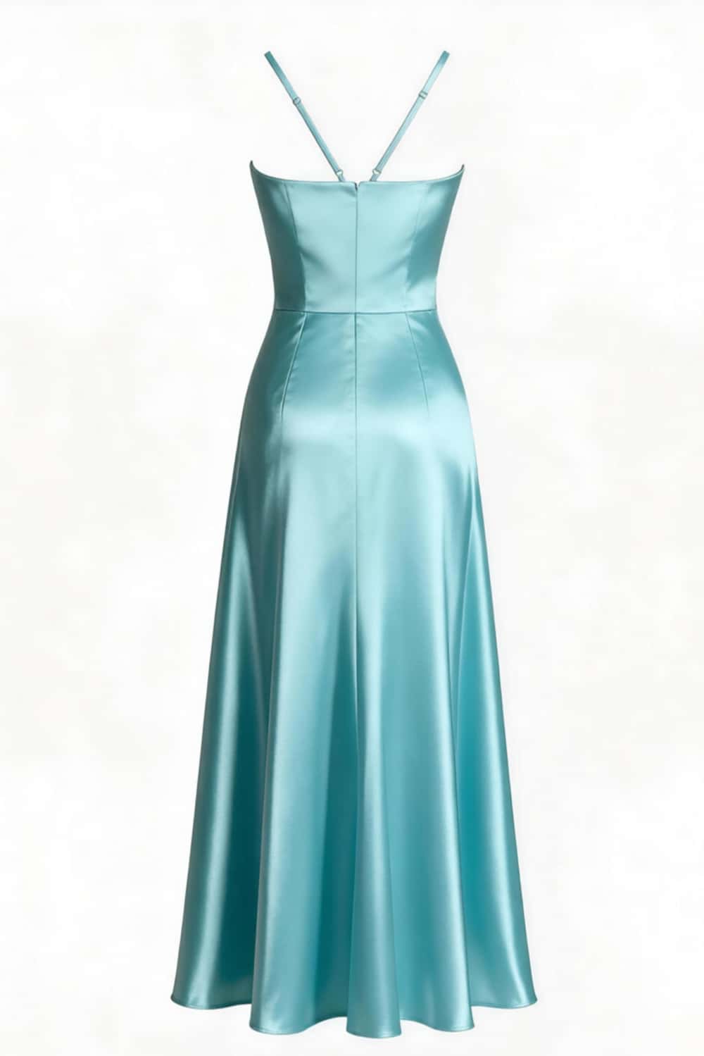 Straps Aqua Satin Slit Long Dress