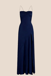 Spaghetti Straps Aqua Long Dress with Slit