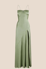 Spaghetti Straps Yellow Long Dress with Slit