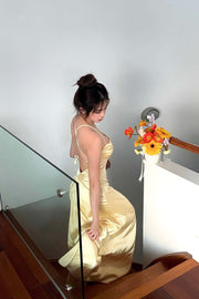 Straps Lavender Ruched A-line Satin Long Dress