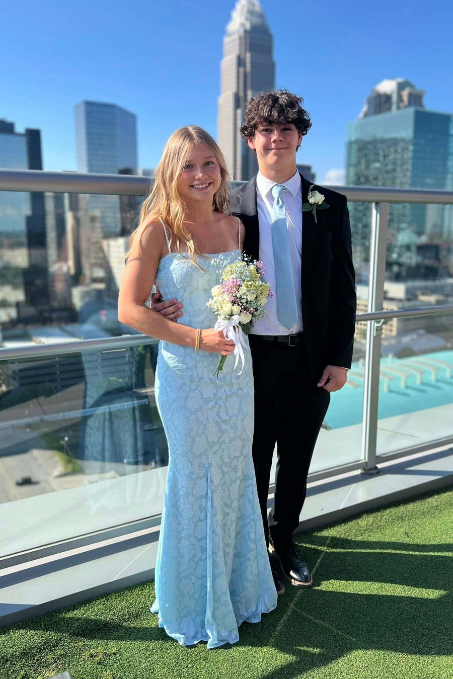 Straps Light Blue Lace Mermaid Maxi Dress