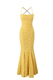 Straps Yellow Lace Mermaid Maxi Dress