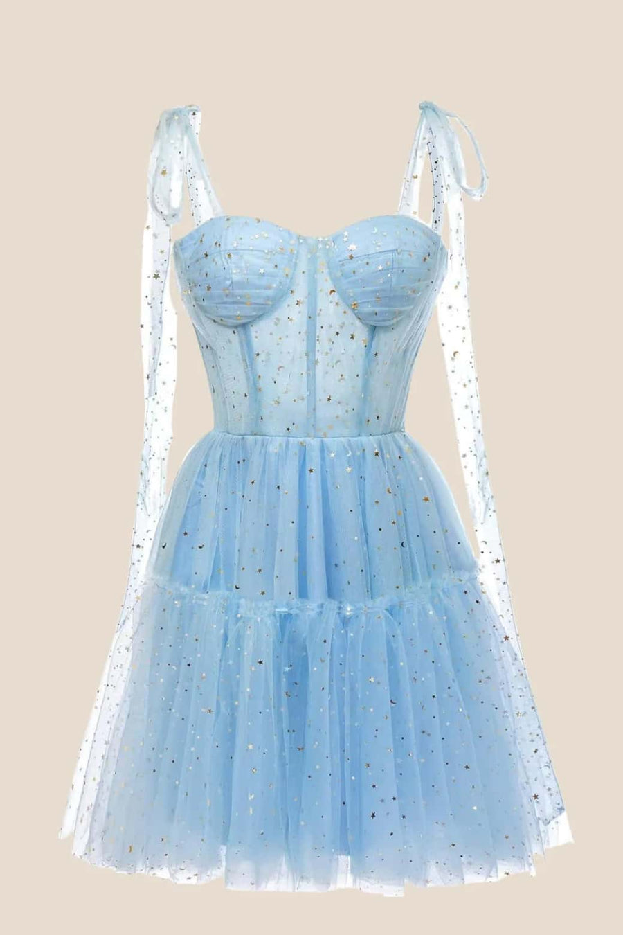 Light Blue Sparkly Starry Tulle Homecoming Dress