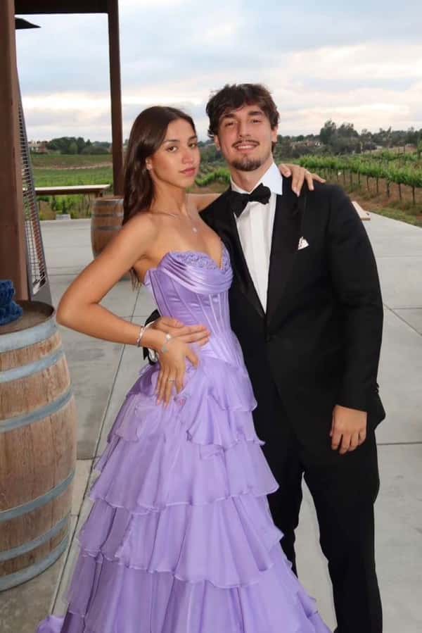 Strapless Yellow Tiered Chiffon Long Dress with Slit