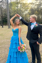 Strapless Yellow Tiered Chiffon Long Dress with Slit