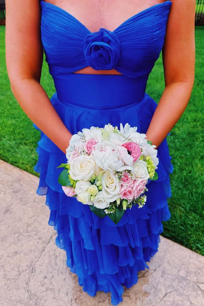 Strapless Hot Pink Rosette Tiered Long Dress