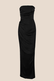 Strapless Red Ruched Long Dress with Slit