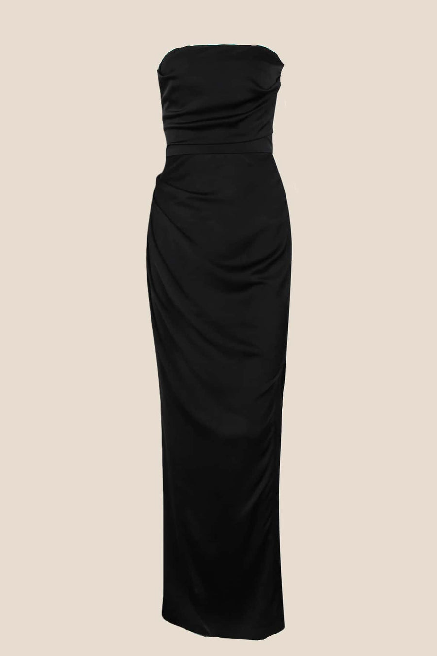 Strapless Red Ruched Long Dress with Slit