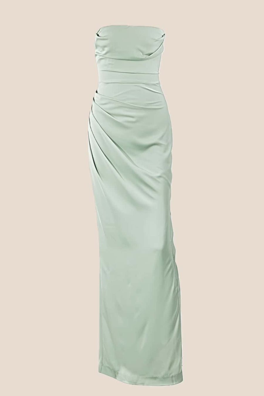 Strapless Red Ruched Long Dress with Slit