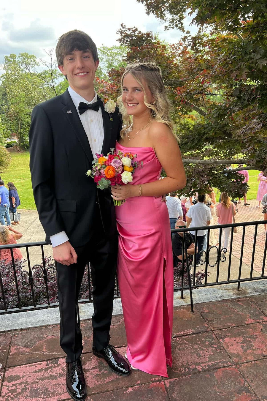 Strapless Red Ruched Long Dress with Slit