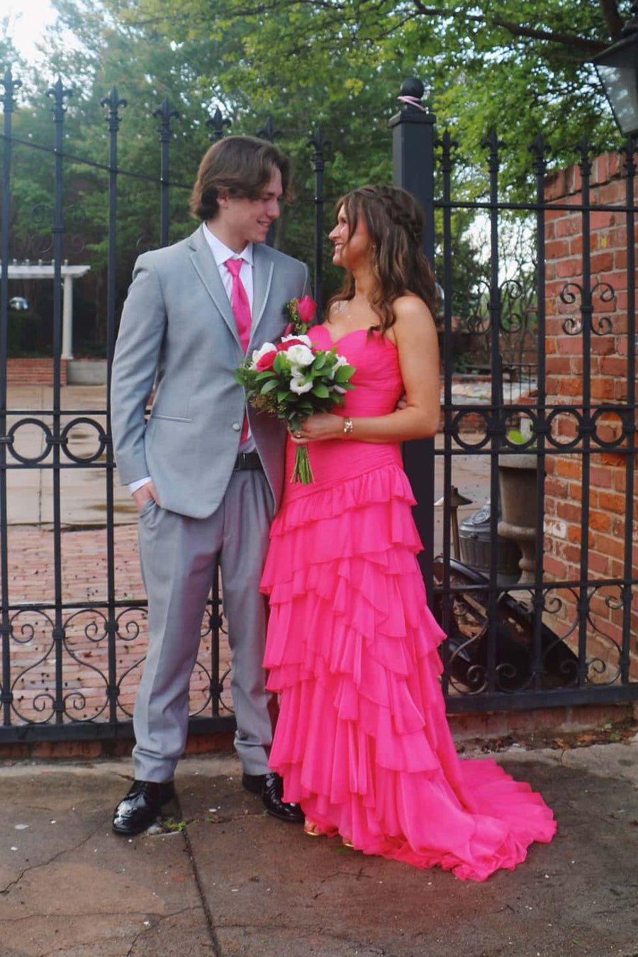 Strapless Yellow Pleated Tiered Long Dress