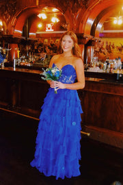 Sweetheart Yellow Appliques Tiered Ruffles Dress