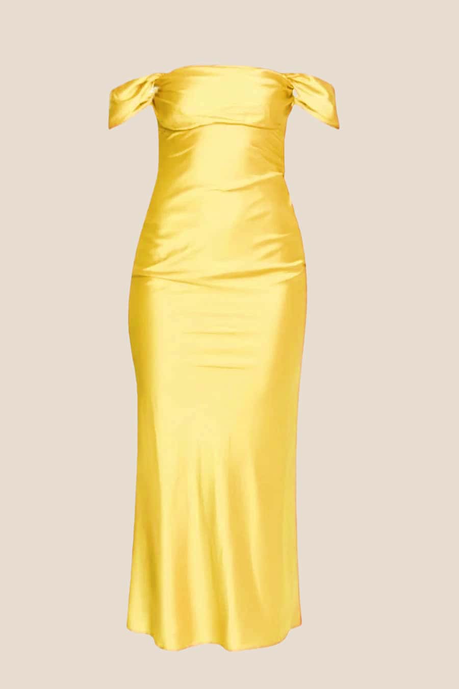 Off the Shoulder Yellow Soft Satin Long Dress Ohmollydress Off the Shoulder Yellow Soft Satin Long Dress Ohmollydress