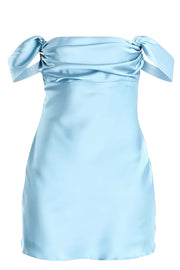 Off the Shoulder Light Blue Satin Short Dress
