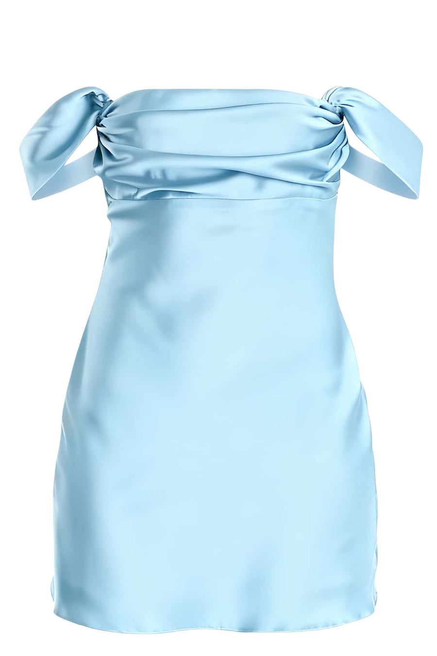 Off the Shoulder Light Blue Satin Short Dress