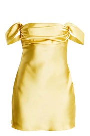 Off the Shoulder Light Blue Satin Short Dress