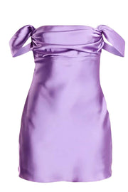 Off the Shoulder Light Blue Satin Short Dress