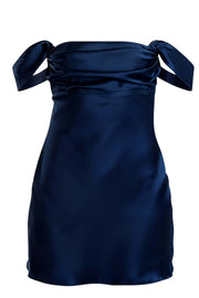 Off the Shoulder Light Blue Satin Short Dress
