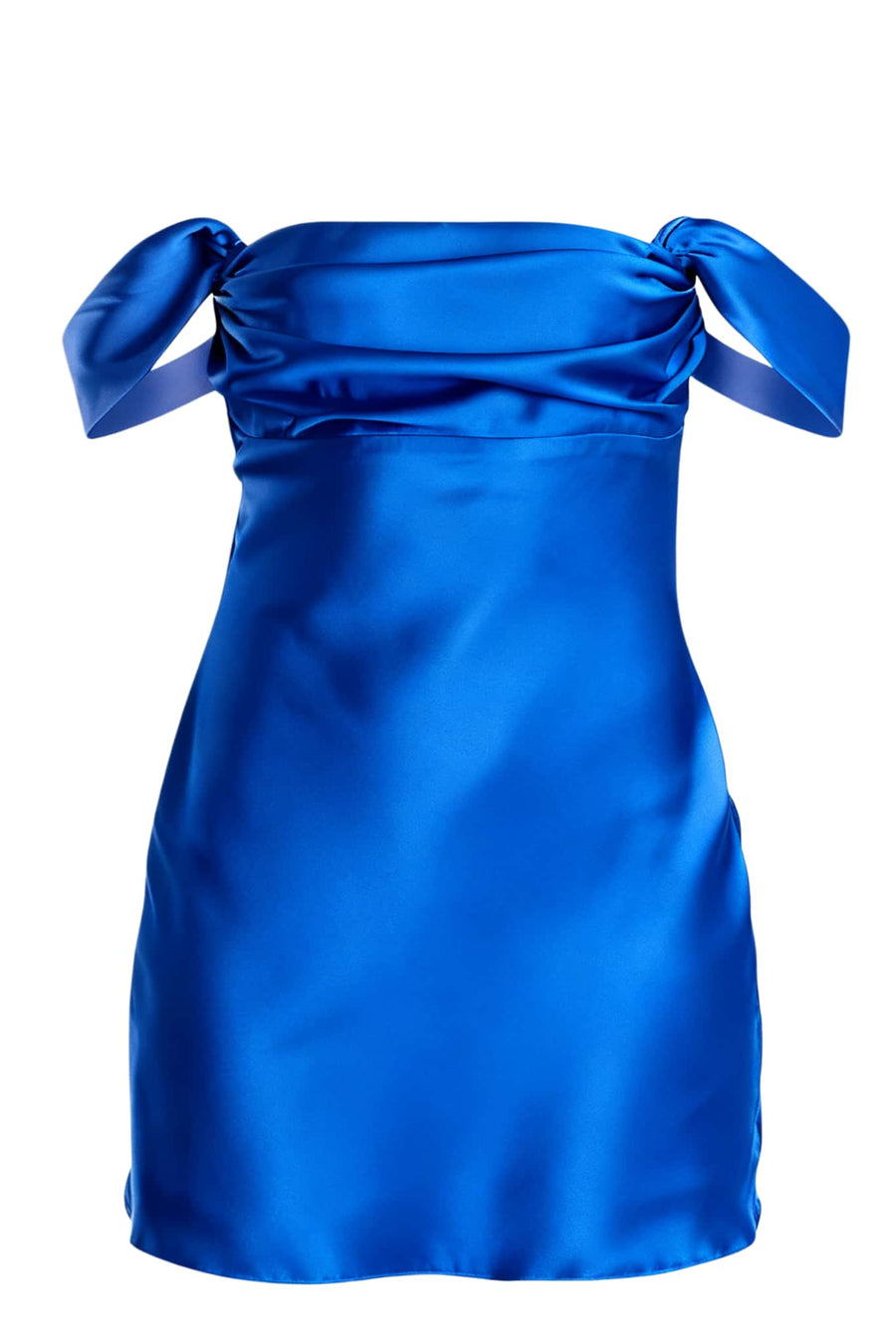 Off the Shoulder Light Blue Satin Short Dress