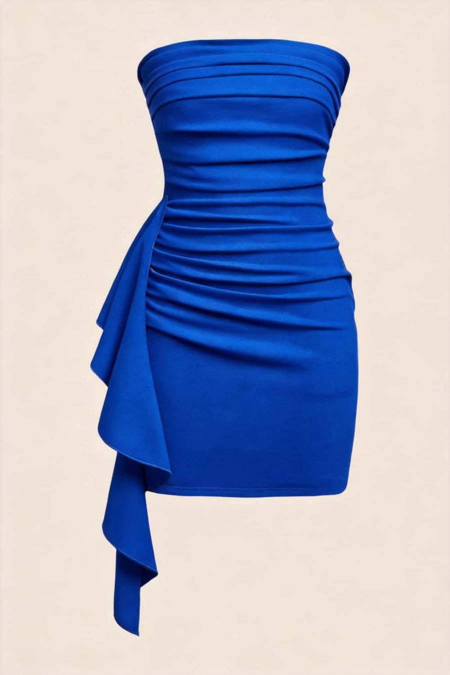 Strapless Light Blue Ruched Tight Dress with Train
