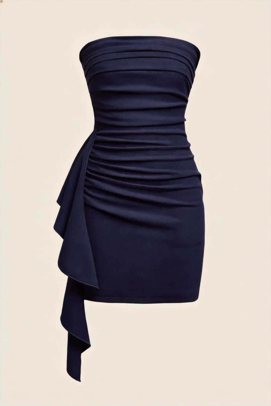 Strapless Light Blue Ruched Tight Dress with Train