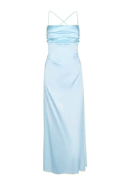 Spaghetti Straps Pink Back Tie Long Dress