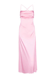Spaghetti Straps Pink Back Tie Long Dress
