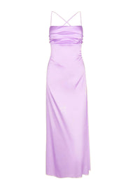Spaghetti Straps Pink Back Tie Long Dress