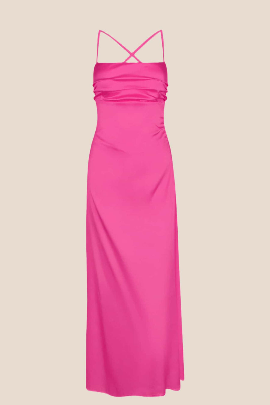 Spaghetti Straps Pink Back Tie Long Dress