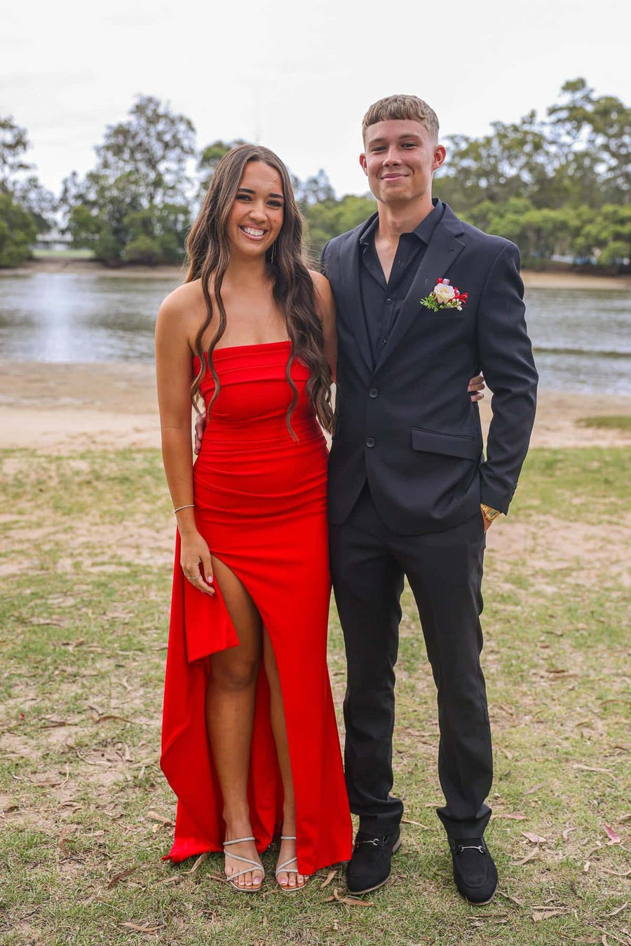 Strapless Yellow Pleated Long Dress with Slit