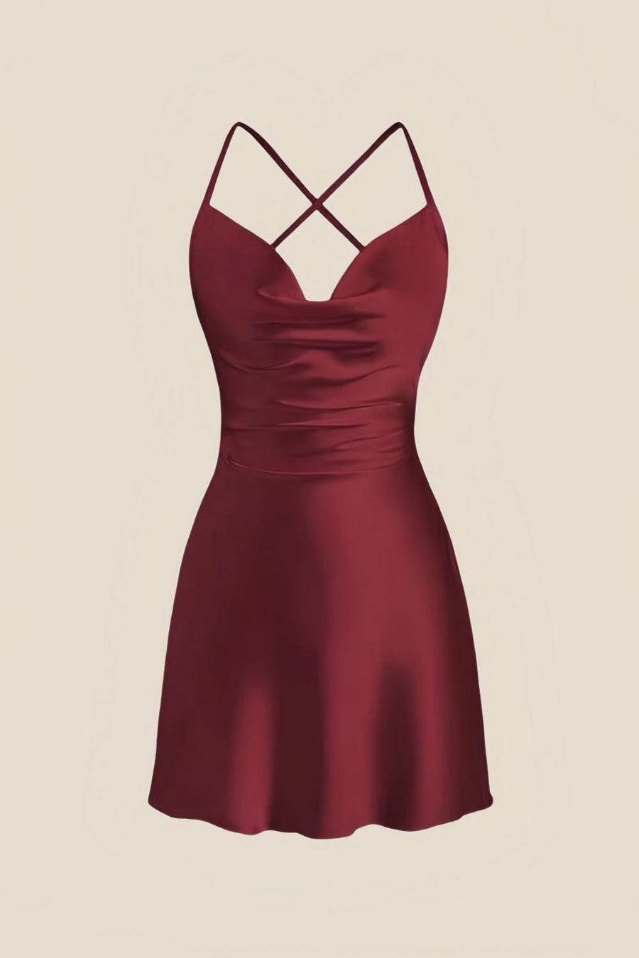 Straps Burgundy Satin Cowl Neck Mini Dress Ohmollydress Straps Burgundy Satin Cowl Neck Mini Dress Ohmollydress